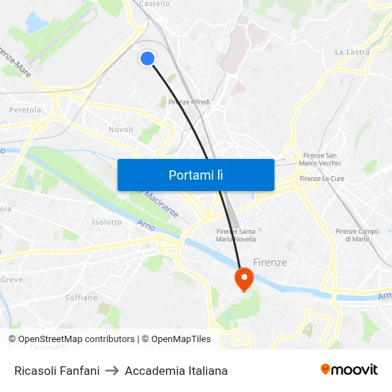 Ricasoli Fanfani to Accademia Italiana map