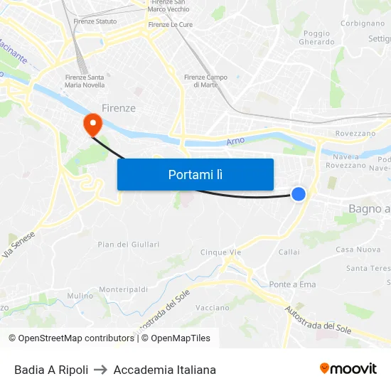 Badia A Ripoli to Accademia Italiana map