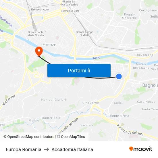 Europa Romania to Accademia Italiana map