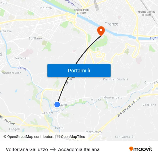 Volterrana Galluzzo to Accademia Italiana map