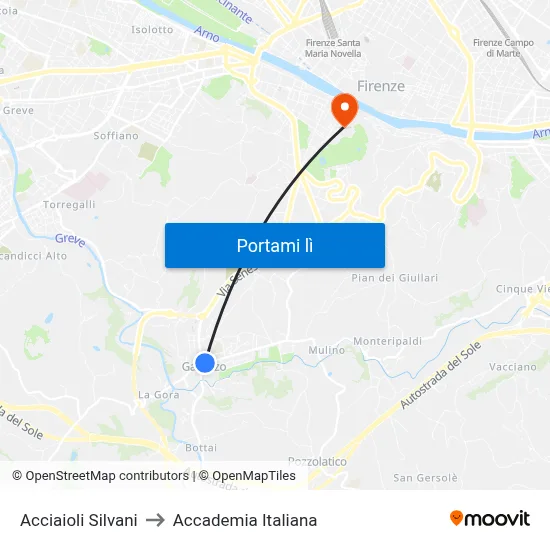 Acciaioli Silvani to Accademia Italiana map