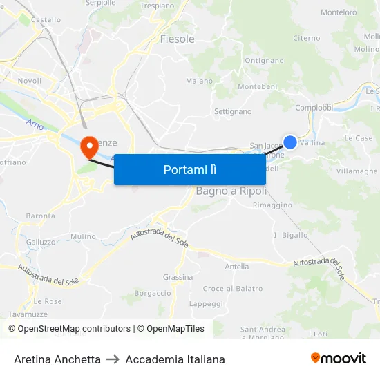 Aretina Anchetta to Accademia Italiana map