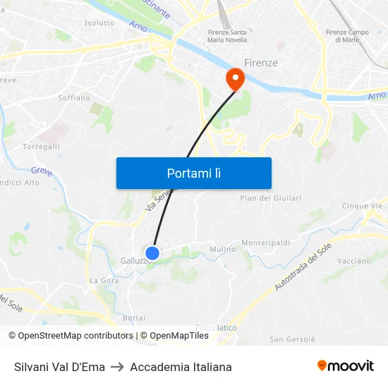 Silvani Val D'Ema to Accademia Italiana map