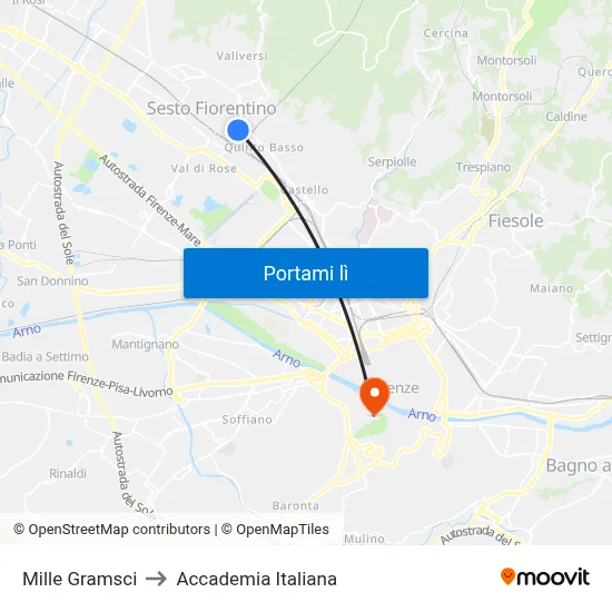 Mille Gramsci to Accademia Italiana map