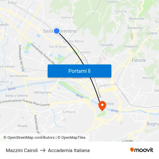 Mazzini Cairoli to Accademia Italiana map