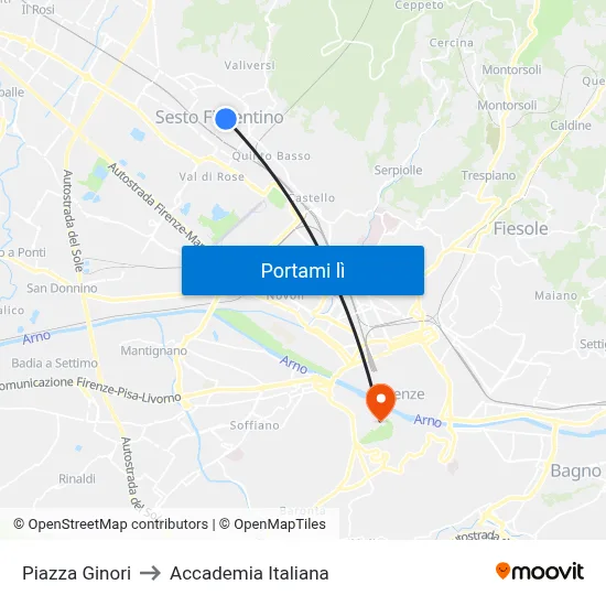 Piazza Ginori to Accademia Italiana map