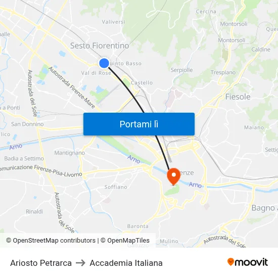 Ariosto Petrarca to Accademia Italiana map