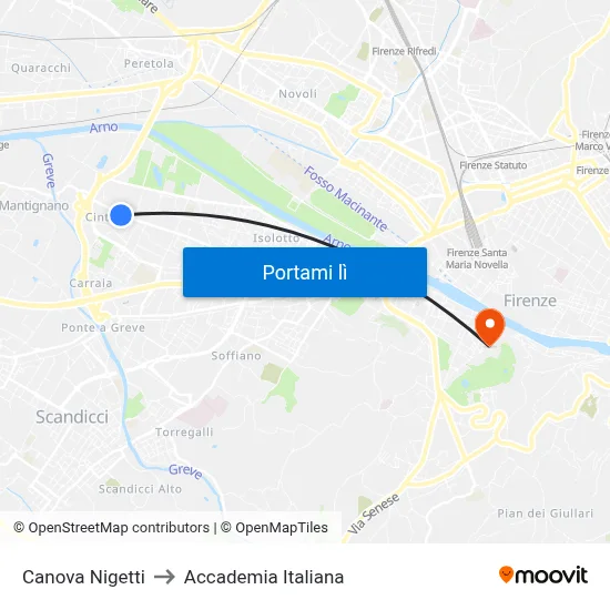 Canova Nigetti to Accademia Italiana map