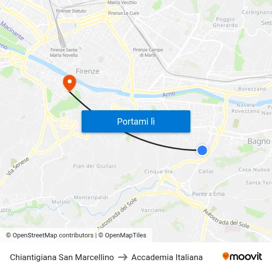 Chiantigiana San Marcellino to Accademia Italiana map