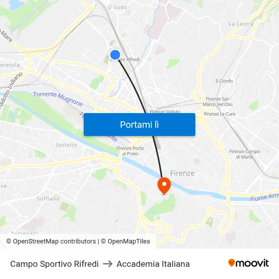 Campo Sportivo Rifredi to Accademia Italiana map