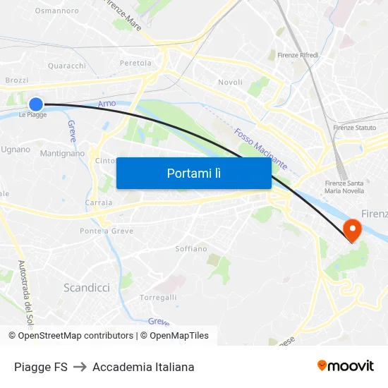 Piagge FS to Accademia Italiana map