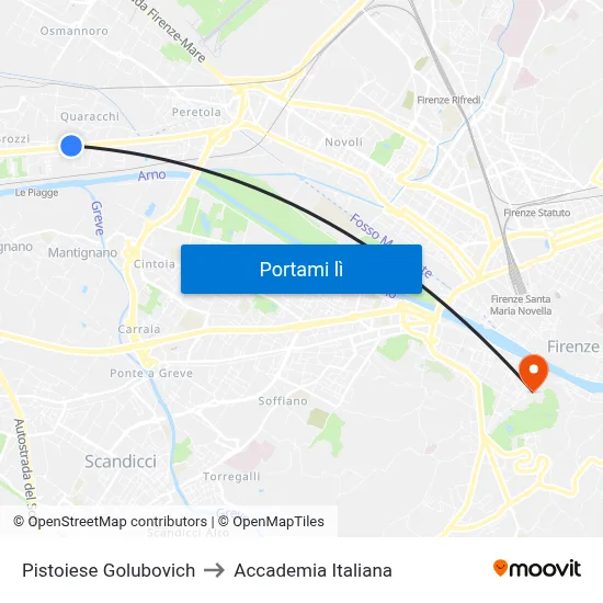 Pistoiese Golubovich to Accademia Italiana map
