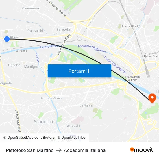 Pistoiese San Martino to Accademia Italiana map