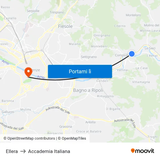 Ellera to Accademia Italiana map