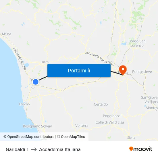 Garibaldi 1 to Accademia Italiana map