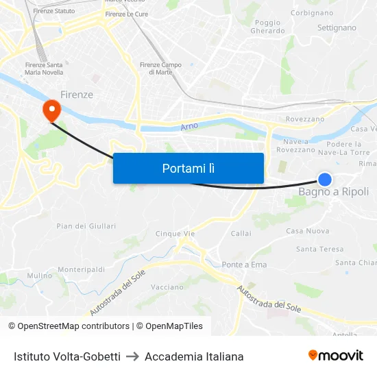 Istituto Volta-Gobetti to Accademia Italiana map