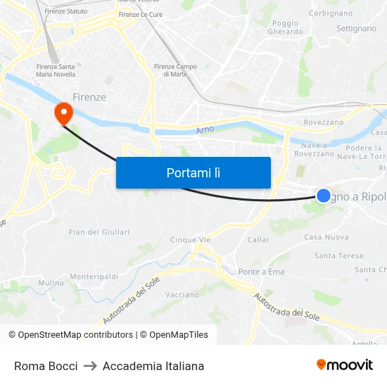Roma Bocci to Accademia Italiana map