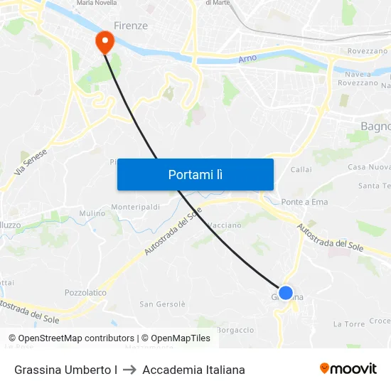 Grassina Umberto I to Accademia Italiana map