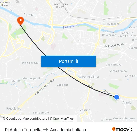 Di Antella Torricella to Accademia Italiana map