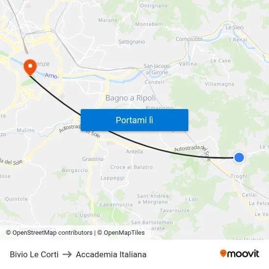 Bivio Le Corti to Accademia Italiana map