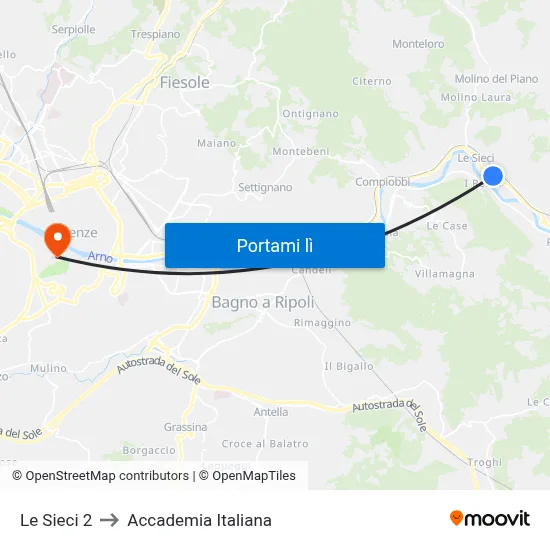 Le Sieci 2 to Accademia Italiana map