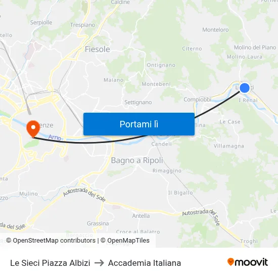 Le Sieci Piazza Albizi to Accademia Italiana map