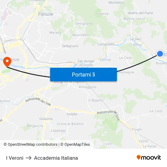 I Veroni to Accademia Italiana map