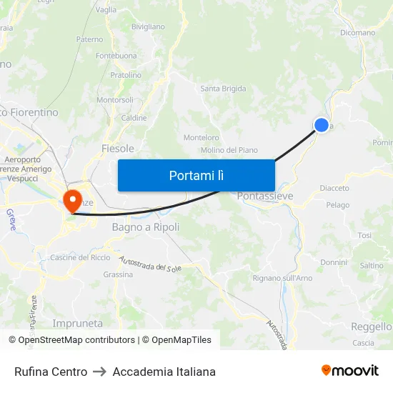 Rufina Centro to Accademia Italiana map