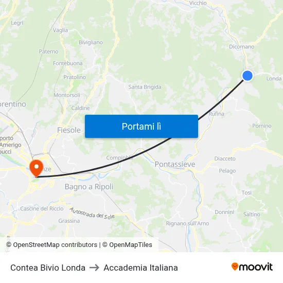 Contea Bivio Londa to Accademia Italiana map