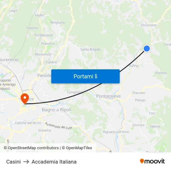Casini to Accademia Italiana map