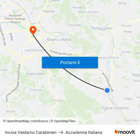 Incisa Valdarno Carabinieri to Accademia Italiana map