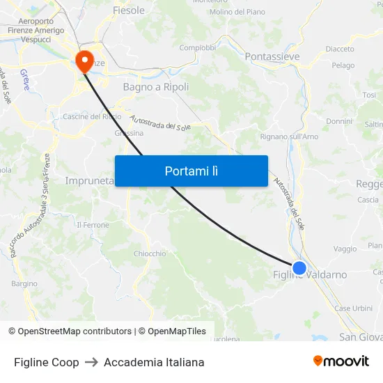 Figline Coop to Accademia Italiana map