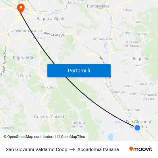 San Giovanni Valdarno Coop to Accademia Italiana map