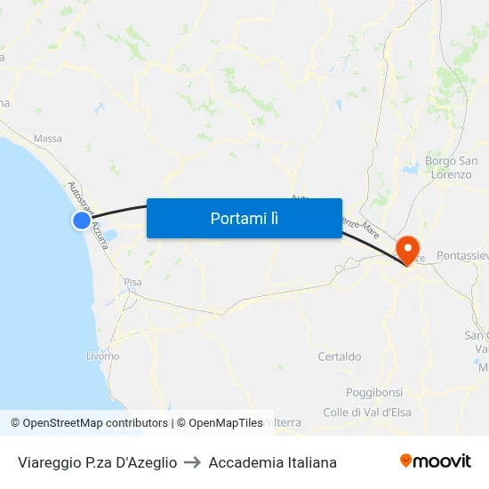 Viareggio P.za D'Azeglio to Accademia Italiana map