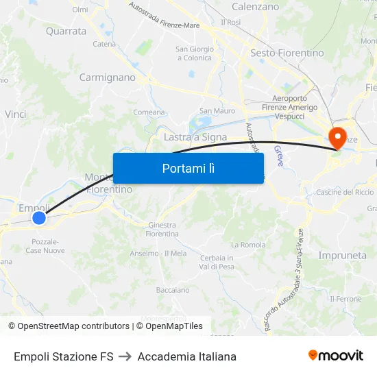 Empoli Stazione FS to Accademia Italiana map