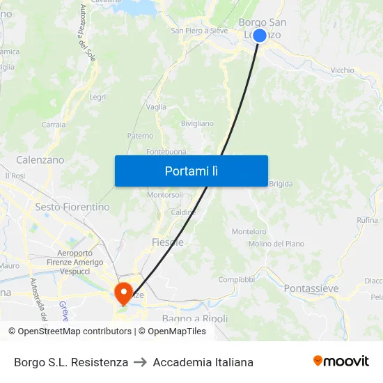 Borgo S.L. Resistenza to Accademia Italiana map
