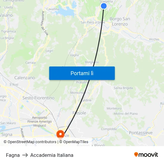 Fagna to Accademia Italiana map