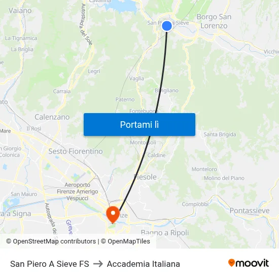 San Piero A Sieve FS to Accademia Italiana map