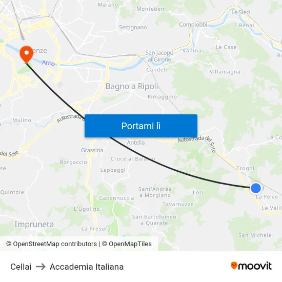 Cellai to Accademia Italiana map