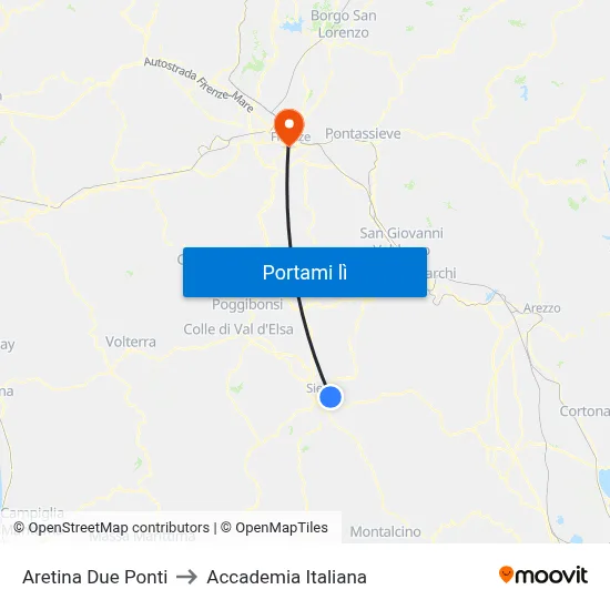 Aretina Due Ponti to Accademia Italiana map