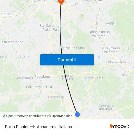 Porta Pispini to Accademia Italiana map