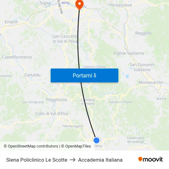 Siena Policlinico Le Scotte to Accademia Italiana map
