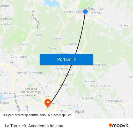 La Torre to Accademia Italiana map