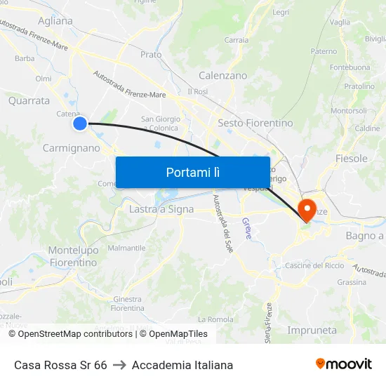 Casa Rossa Sr 66 to Accademia Italiana map
