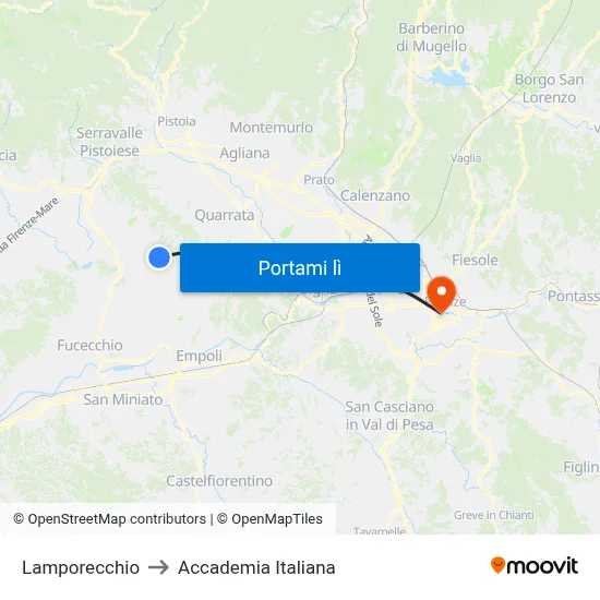 Lamporecchio to Accademia Italiana map