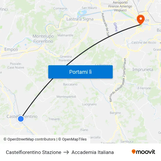Castelfiorentino Stazione to Accademia Italiana map