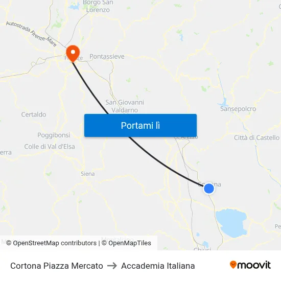 Cortona Piazza Mercato to Accademia Italiana map