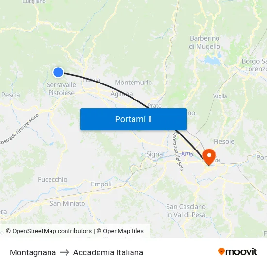 Montagnana to Accademia Italiana map