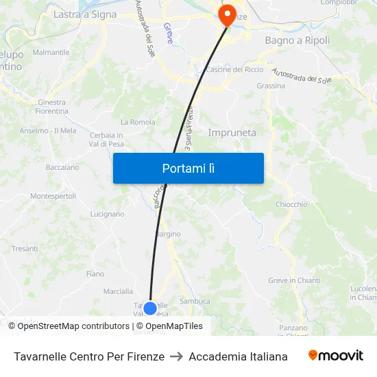 Tavarnelle Centro Per Firenze to Accademia Italiana map