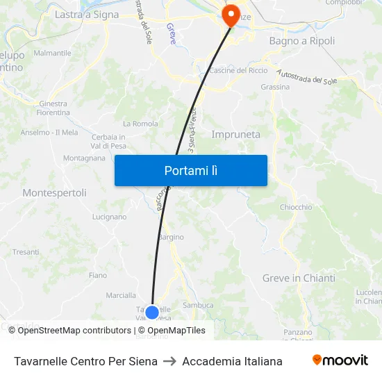 Tavarnelle Centro Per Siena to Accademia Italiana map
